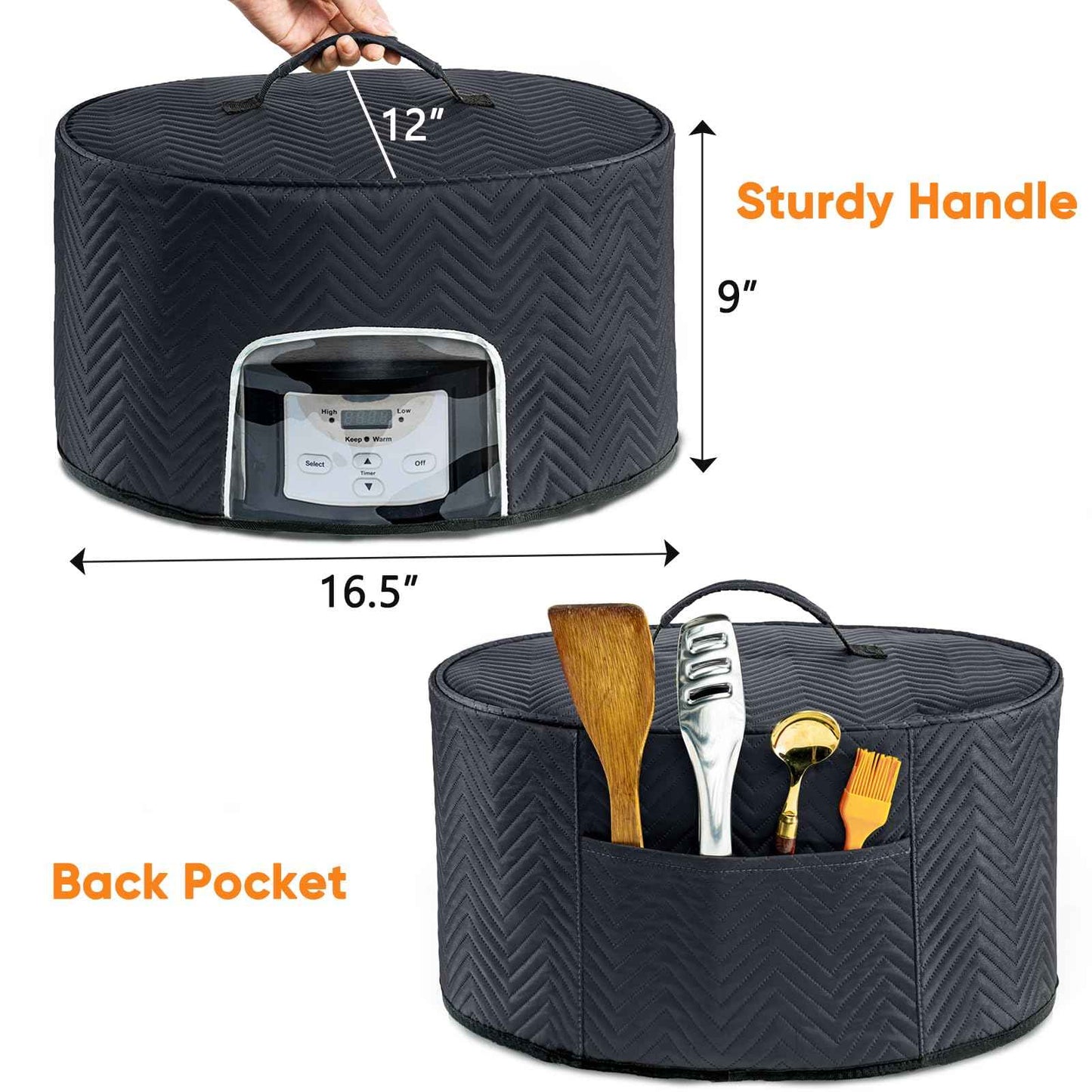 BAGSPRITE Slow Cooker Cover with Aluminum Foil Lining for Crock-Pot & Hamilton Beach 6, 7, 8 Quart Oval Slow Cookers – Appliance Dust Cover with See-Through Window