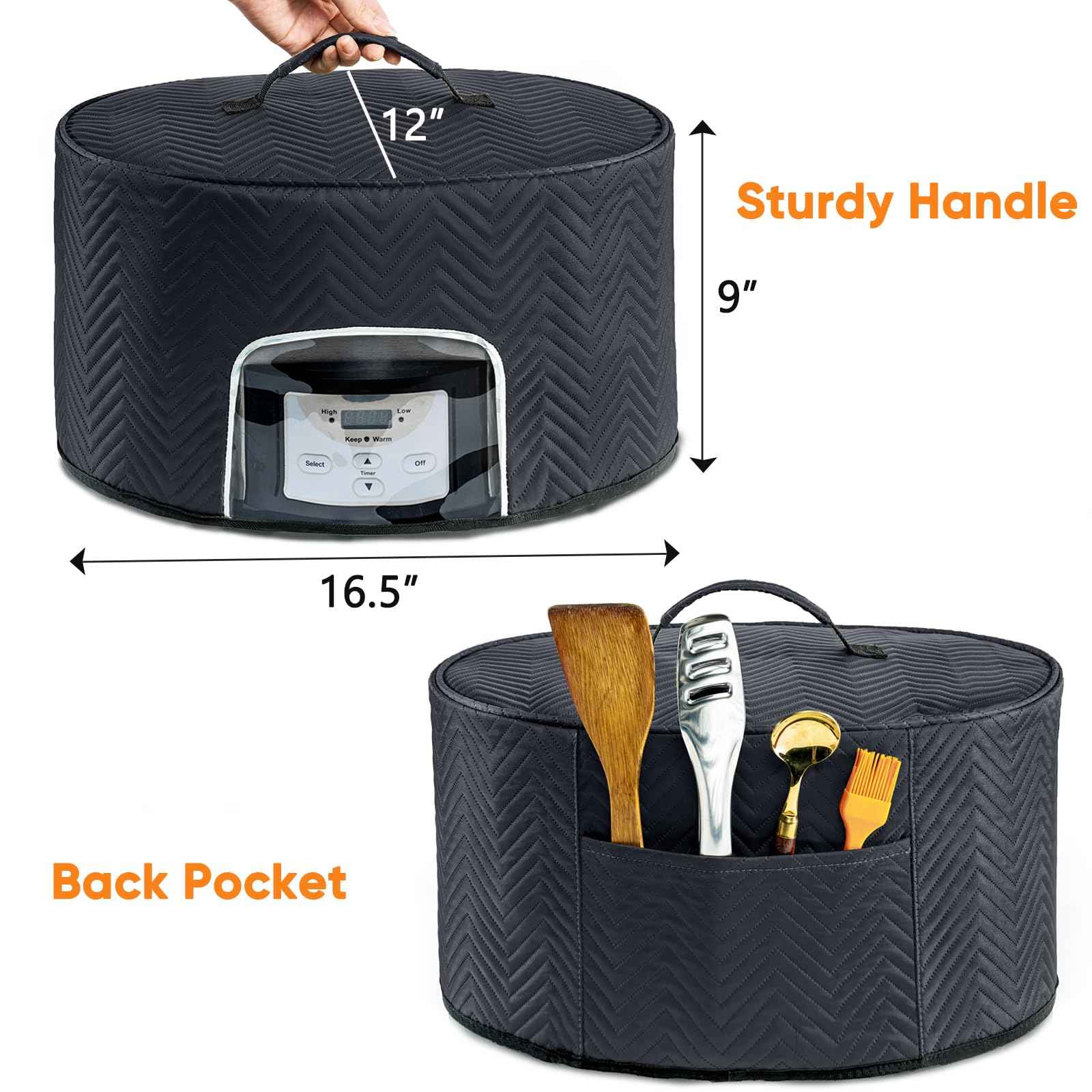 BAGSPRITE Slow Cooker Cover with Aluminum Foil Lining for Crock-Pot & Hamilton Beach 6, 7, 8 Quart Oval Slow Cookers – Appliance Dust Cover with See-Through Window