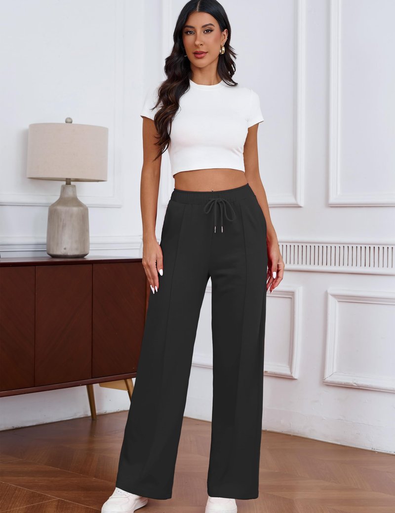Warmrole Wide Leg Sweatpants for Women High Waisted Baggy Workout Casual Joggers Pants with Pockets, Black, Medium