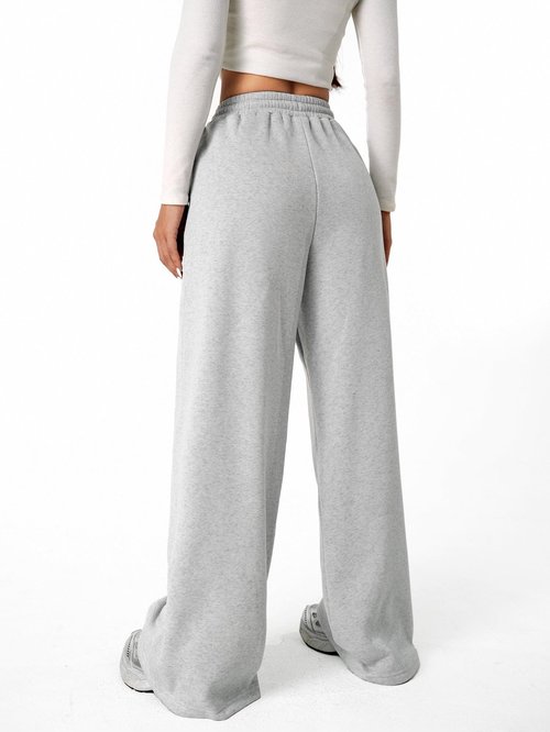 Verdusa Women's Coquette Bow Baggy Sweatpants Fitness Clothing Wide Leg Pants with Pockets Grey Small