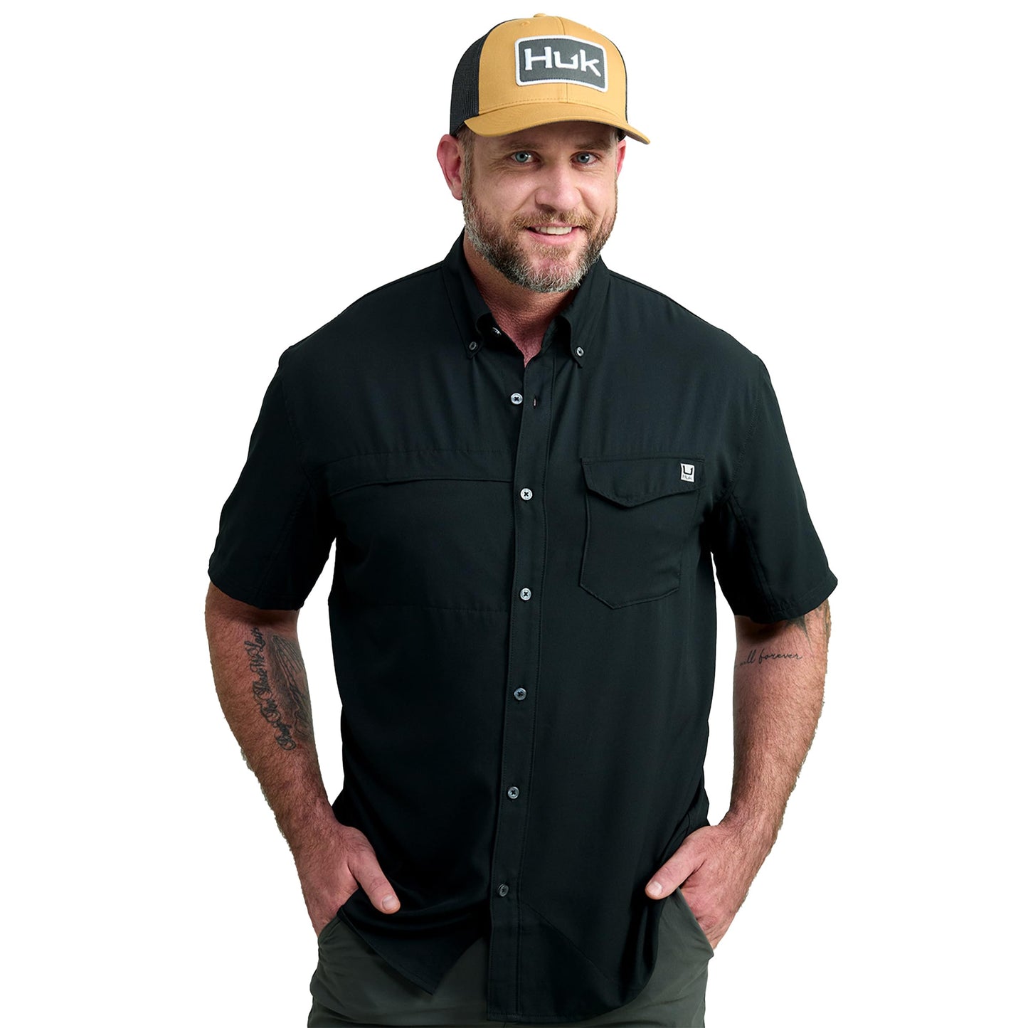 Tide Point Solid Short Sleeve Shirt, Button Down for Men