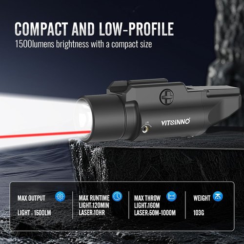 1500 Lumens Tactical Flashlight - Rechargeable Red Laser Light Combo for Rifle with Picatinny Rail