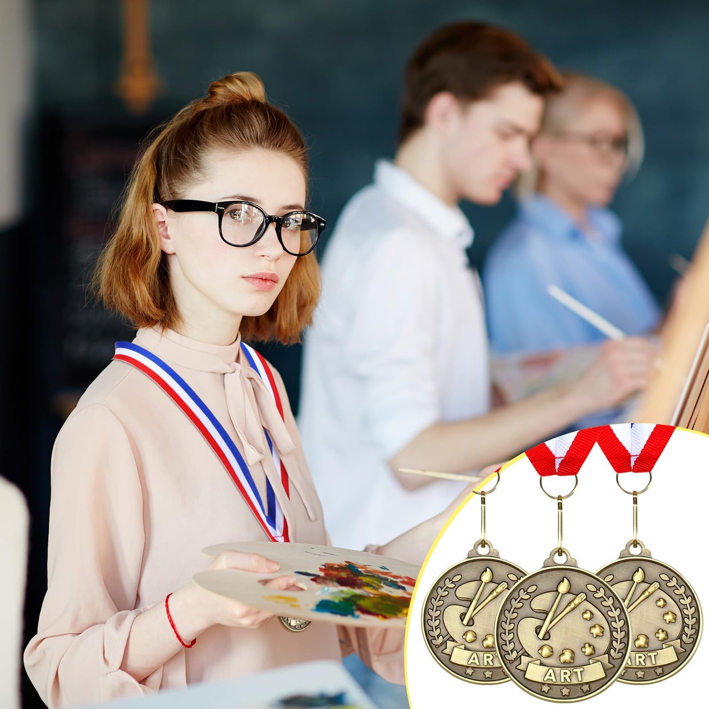 Quelay 30 Pcs 2'' Award Medals Bulk Gold Winner Medals with Neck Ribbons Metal Trophy Award Prize Gift for Tournaments, Competitions, Party, Kids and Adults(30 Pcs, Art)