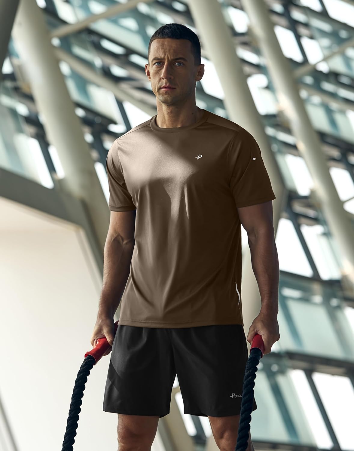 Pudolla Men's Athletic Running T-Shirts - Lightweight Quick-Dry Short Sleeve Gym Tees