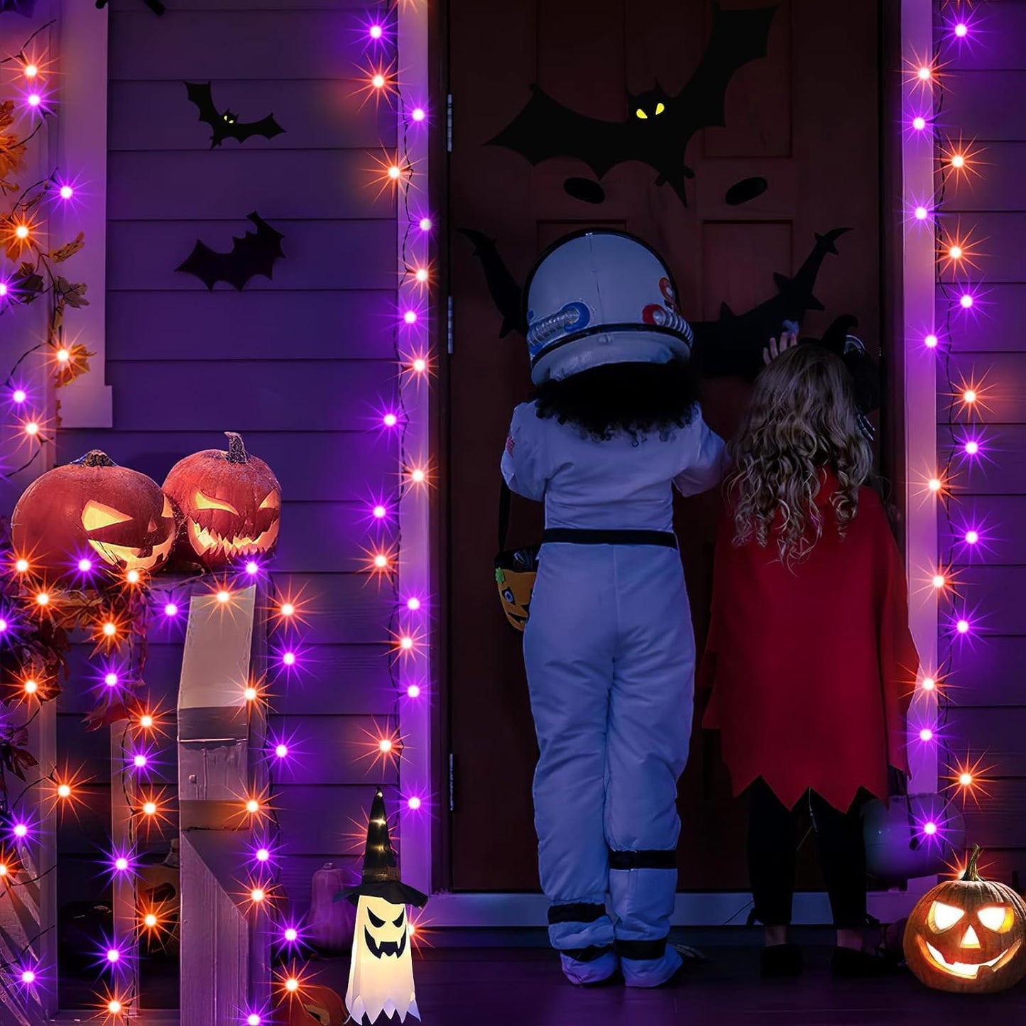 Brightown 100LED Solar String Lights Outdoor, Solar Powered Lights IP65 Waterproof for Party Garden Yard Home Holiday Tree Decoration Lighting (Orange&Purple, 100LED-1PACK)