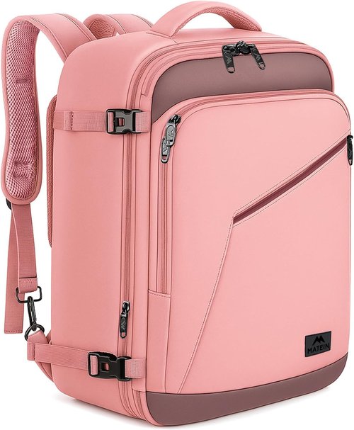 MATEIN Pink Travel Backpack - 40L Water-Resistant, Flight Approved with Chest Strap | Stylish Women's Daypack