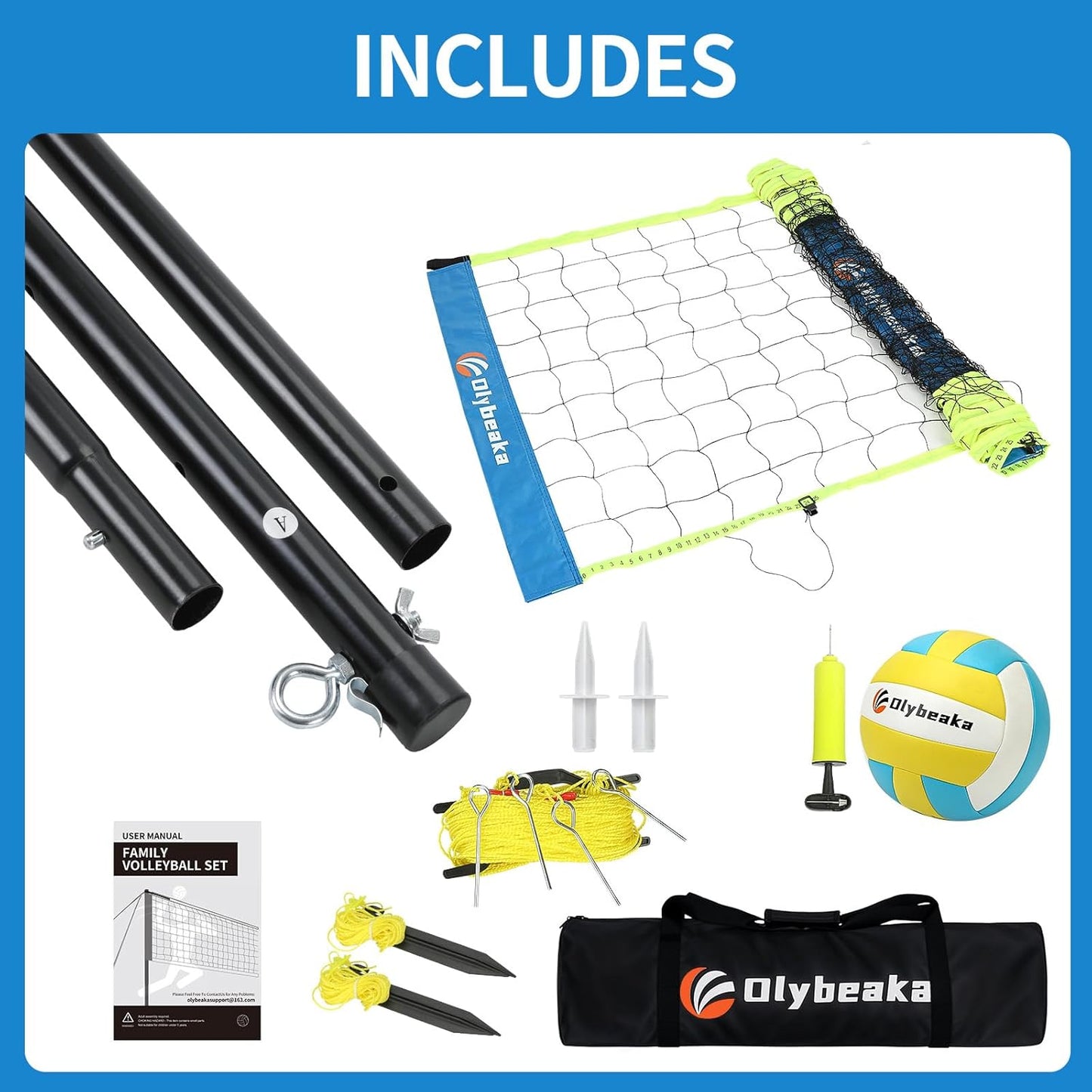 Skiennix Portable Outdoor Volleyball Net Set - Adjustable Poles, Soft PU Volleyball & Pump, Carry Bag