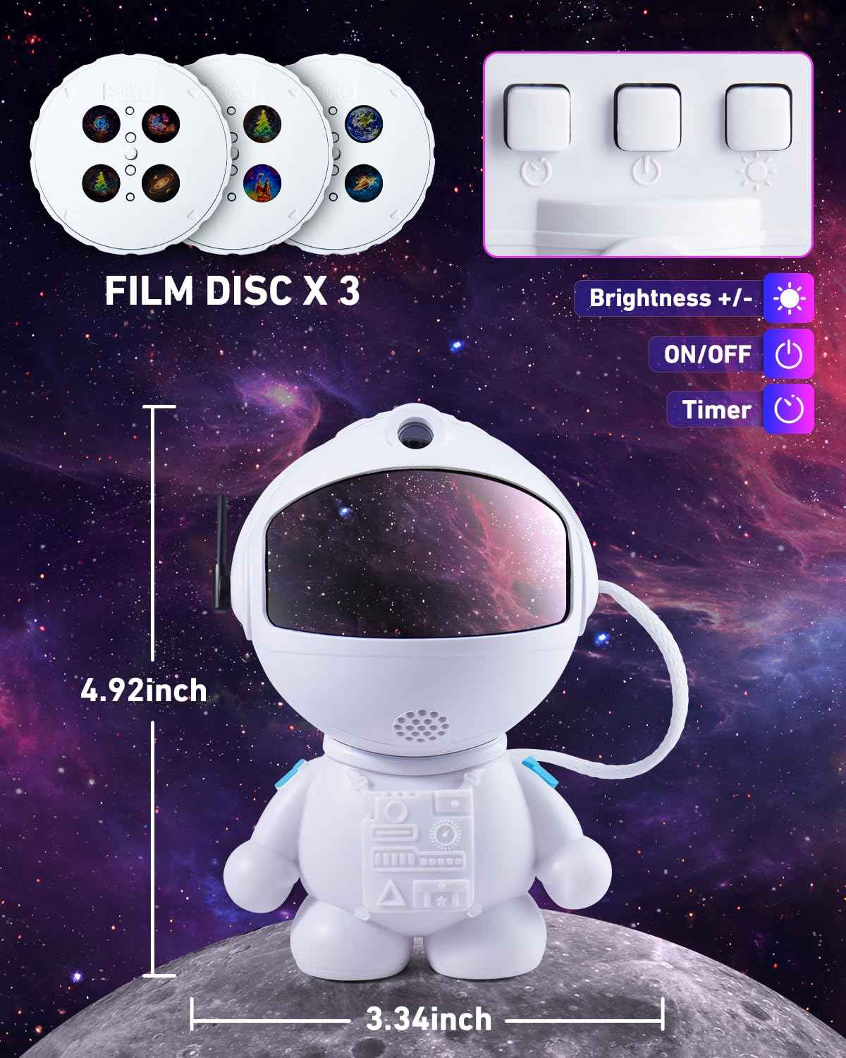 Astronaut Galaxy Projector,Star Projector with 12 Space Films,Galaxy Projector for Bedroom with Timer and 360°Rotating Magnetic Head,Planetarium projectors is Suitable for Kids and Adults (White)