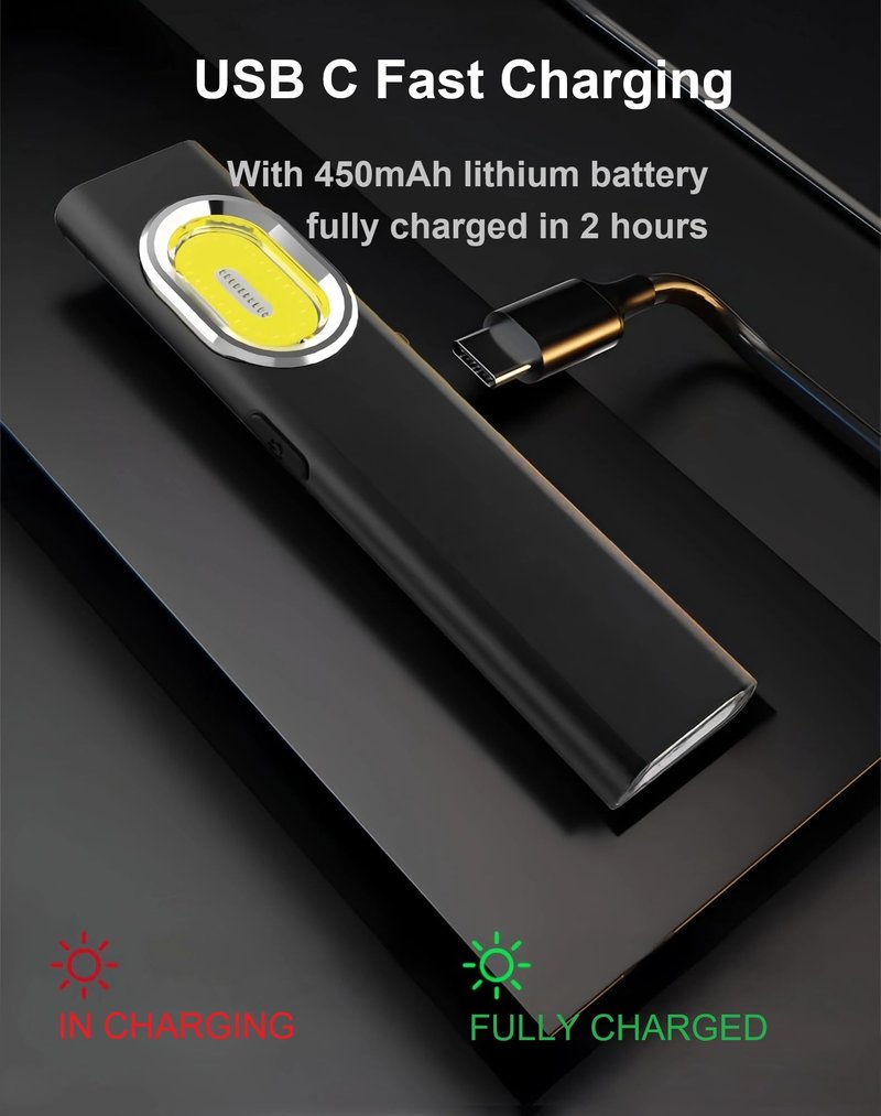 BoomFun Pocket EDC Flashlight, Ultra-Slim 8mm LED Flashlight Rechargeable, 600 Lumens, 8 Modes Mini Flashlight for Car, Home, Camping, Hiking, Night Work, Walking, Emergency