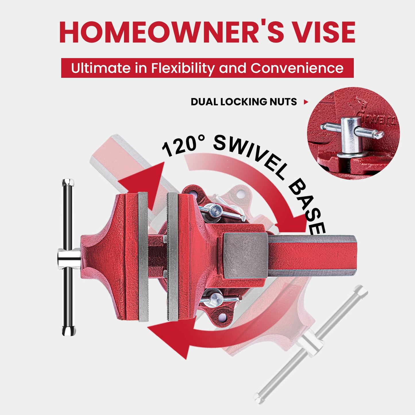 Forward 1306 6 Inch Home Vise Ductile Iron 6" Bench Vise Homeowner's Vice with Anvil and Swivel Base