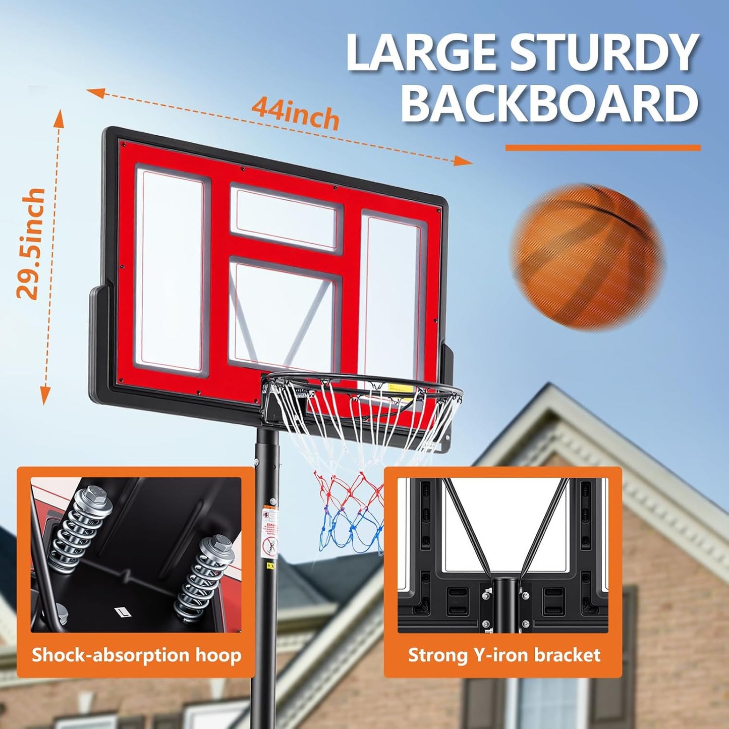 Sweetcrispy Portable Basketball Hoop - Adjustable Height, Shatterproof Backboard & Shock Absorbent Rim | Ideal for Backyard & Driveway
