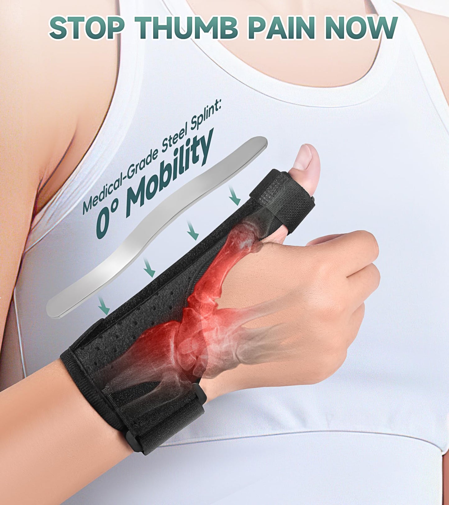 Thumb Brace Right Left Hand - Choose Spring Stabilizer or Aluminum Spica Splint Support for Arthritis,Trigger Finger,Tendonitis,CMC Joint Pain Relief, Adjustable Wrist/Finger Strap for Women Men