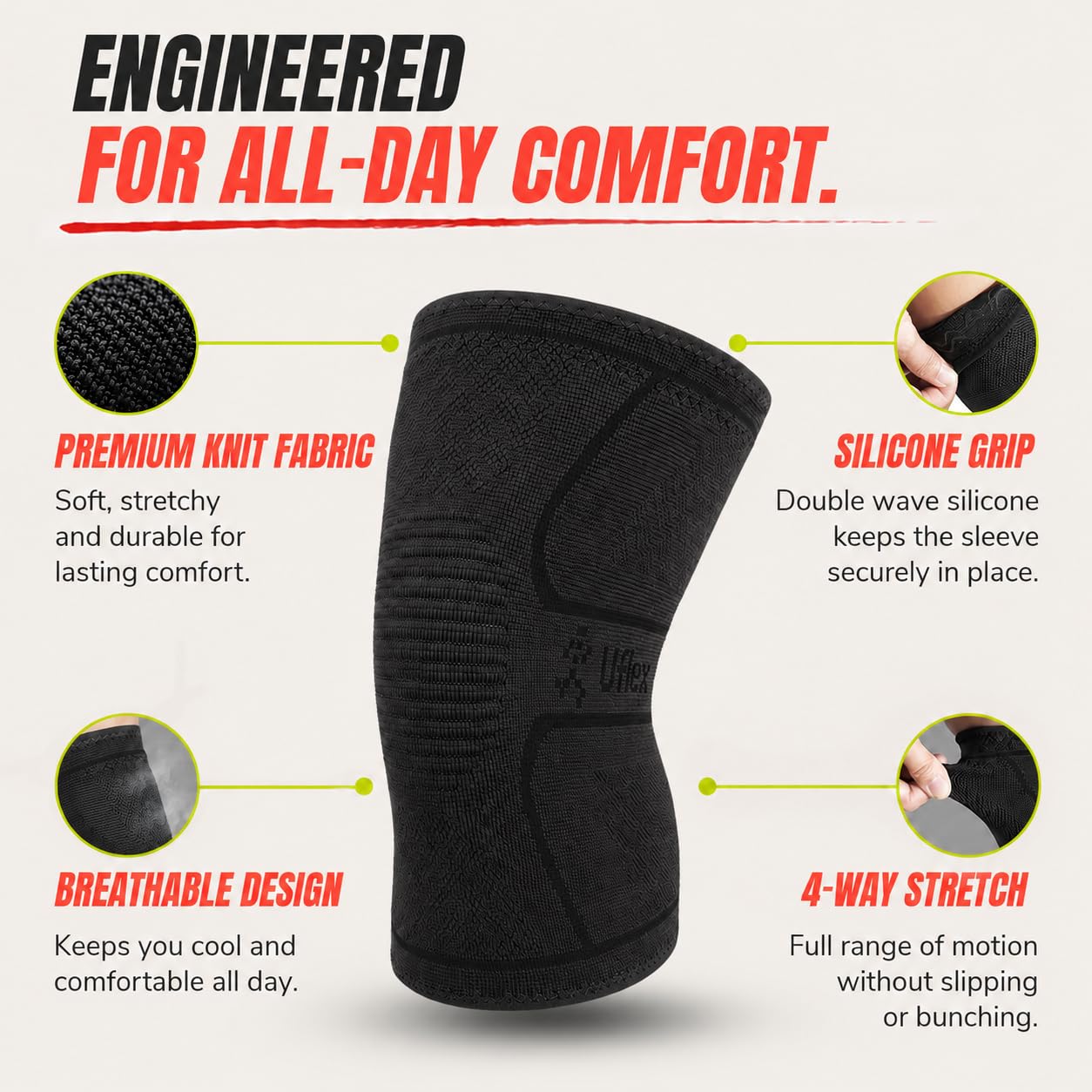 Knee Brace for Men and Women Knee Compression Sleeve Knee Support Wraps for Arthritis Joint Pain Relief, Workout, Swelling, Sports, Circulation, Running, Recovery for ACL & Meniscus TearLarge Black