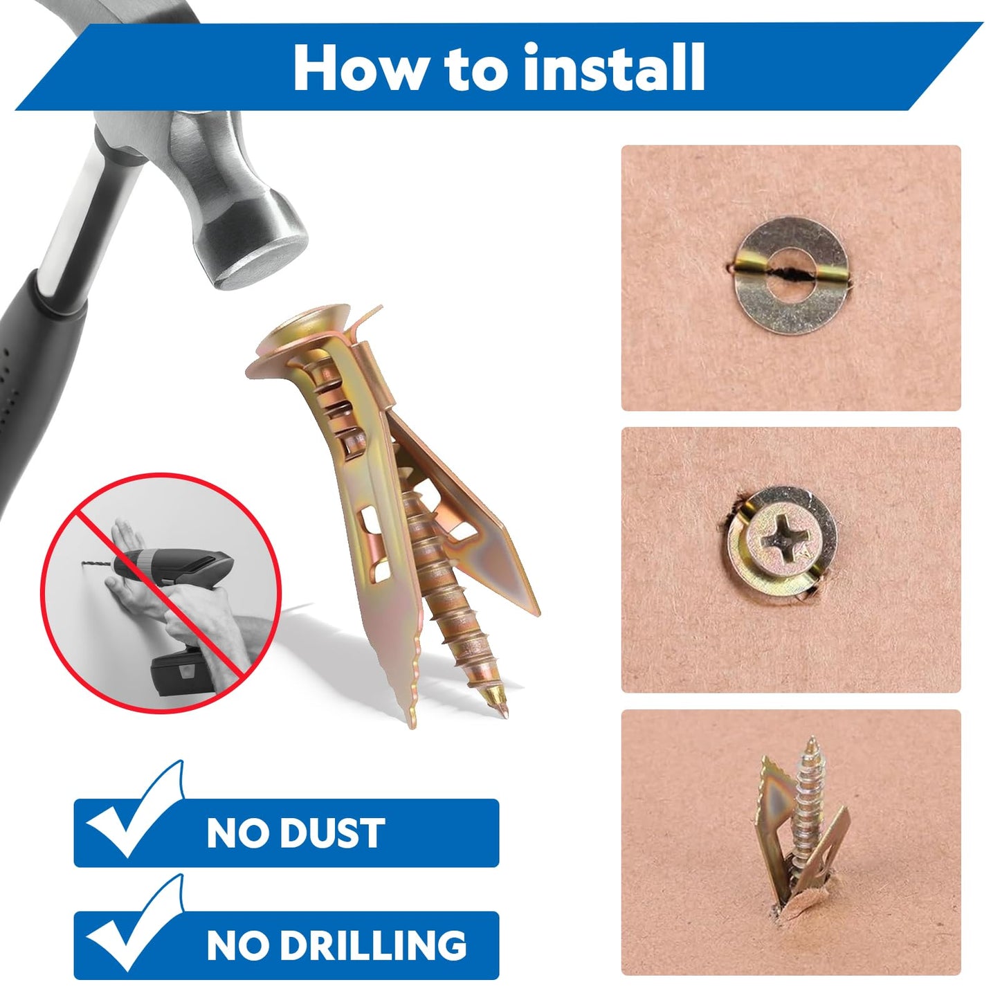 Drywall Anchors and Screws Kit – Heavy Duty Self Drilling Wall Anchors for 3/8", 1/2", 5/8" Drywall, Supports Up to 66 lbs, with 80 Anchors & 80 Screws (160 PCS)