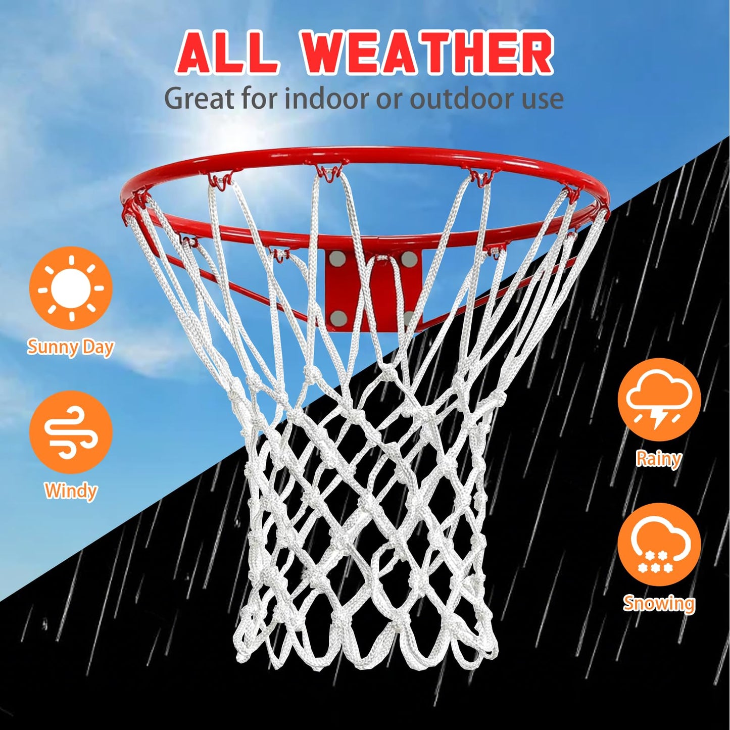 2 Pcs Red White Blue Basketball Nets – Heavy Duty All-Weather Anti-Whip Basketball Hoop Net Replacement, 12 Loops, Fits Indoor/Outdoor Rims, Basketball Accessories, Rim Not Included
