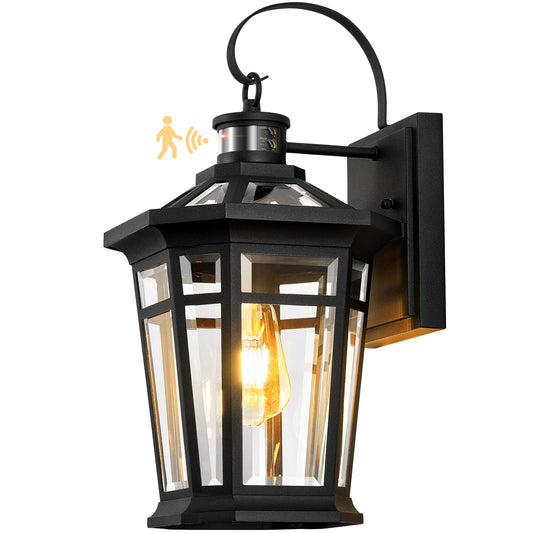 VIANIS Motion Sensor Outdoor Light fixtures Wall Mount, Large Anti-Rust Aluminum Outdoor Lantern, Black Waterproof Outside Wall Sconce for House, Modern Dusk to Dawn Exterior Lighting for Garage