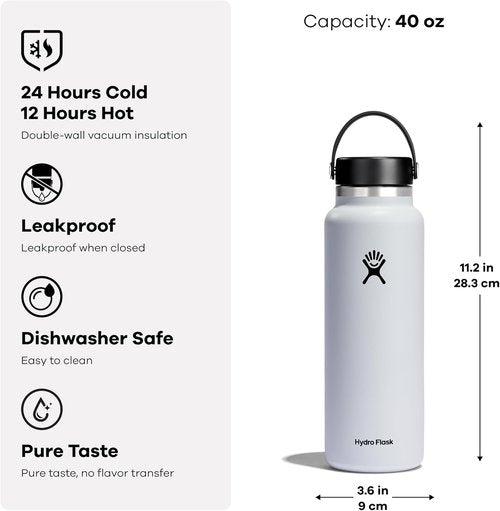 Hydro Flask 40 Oz Wide Mouth Water Bottle - Durable Flex Cap for Hydration on the Go