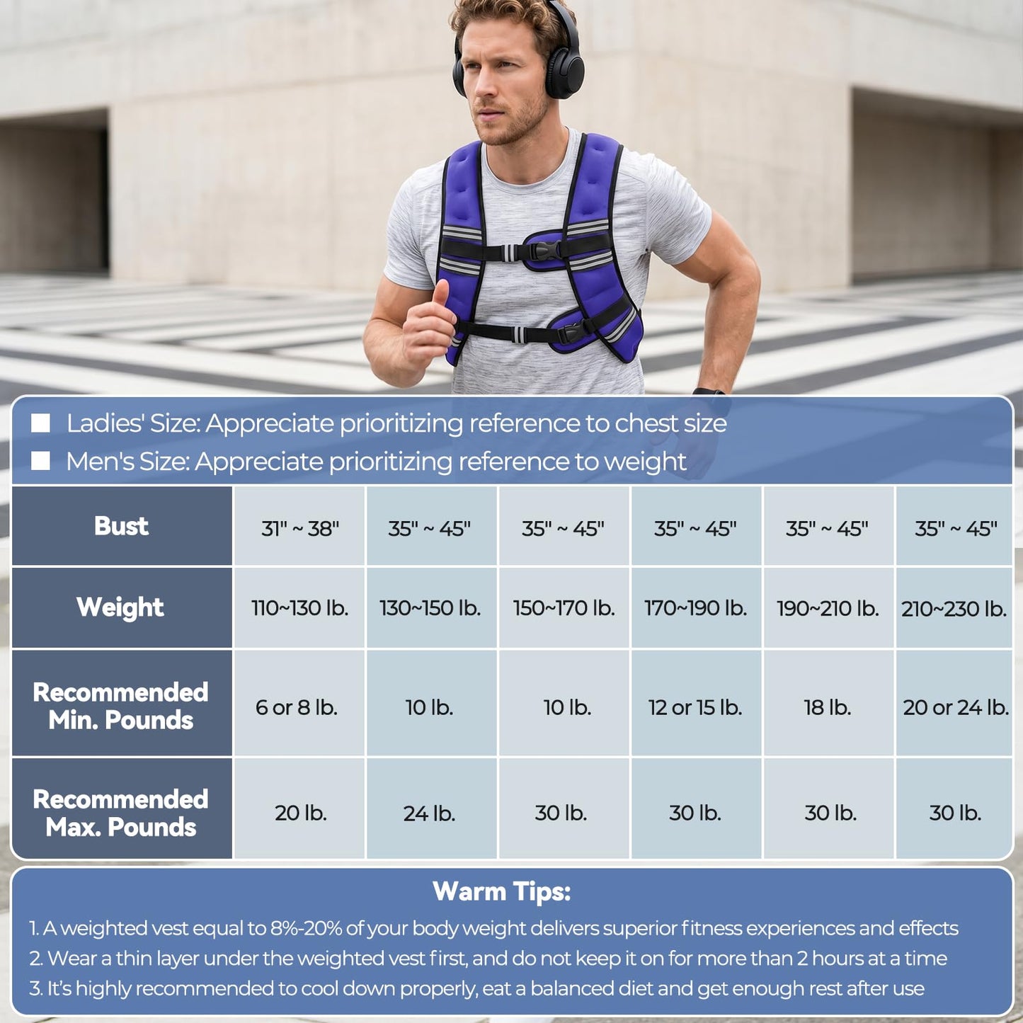 Zeerun Weighted Vest, 6lb/8lb/10lb/12lb/15lb/18lb/20lb/24lb/30lb for Men Women, Reflective Stripe Adjustable Buckle, Comfortable Durable Rucking Vest for Walking Running Strength Training, 15LBS-Purple