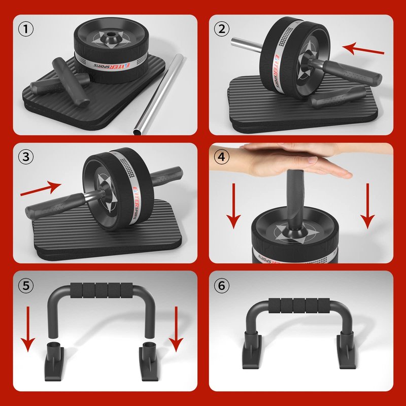 EnterSports Abs Roller Wheel Kit, Exercise Wheel Core Strength Training Abdominal Roller Set with Push Up Bars, Resistance Bands, Knee Mat Home Gym Fitness Equipment for Abs Workout