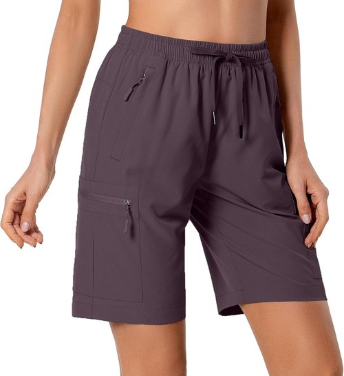 Hugut Women's Hiking Cargo Shorts - Quick Dry Athletic Shorts with Zipper Pockets | Water Resistant, Lightweight