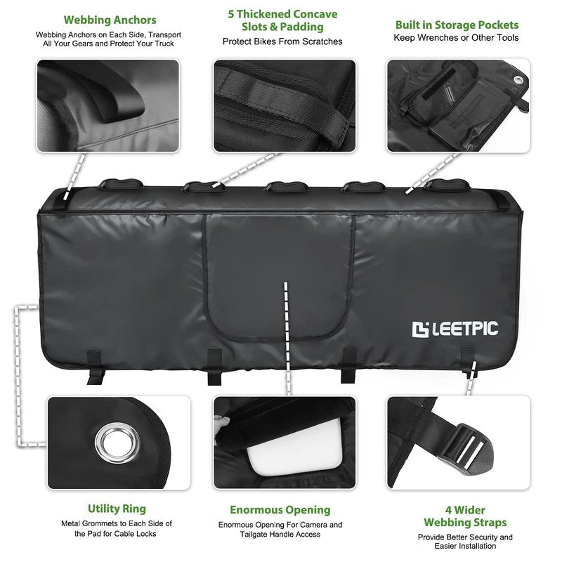 LEETPIC Heavy-Duty Tailgate Bike Pad for Pickup Trucks - Non-Slip, Waterproof, and Padded Protection Fits Most Medium Truck Tailgates - Durable Bike Transport Pad for Mountain, Road, and Electric Bike