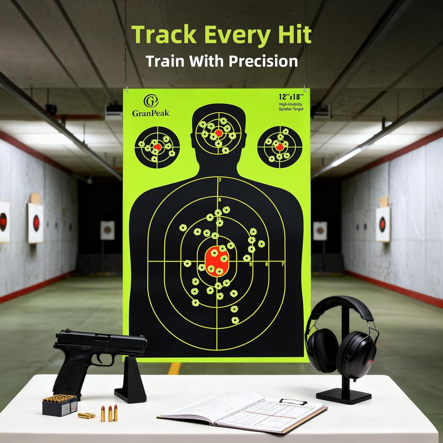 Silhouette Splatter Targets - Adhesive Shooting Targets with Bright Fluorescent Yellow Design | 12 x 18 Inch