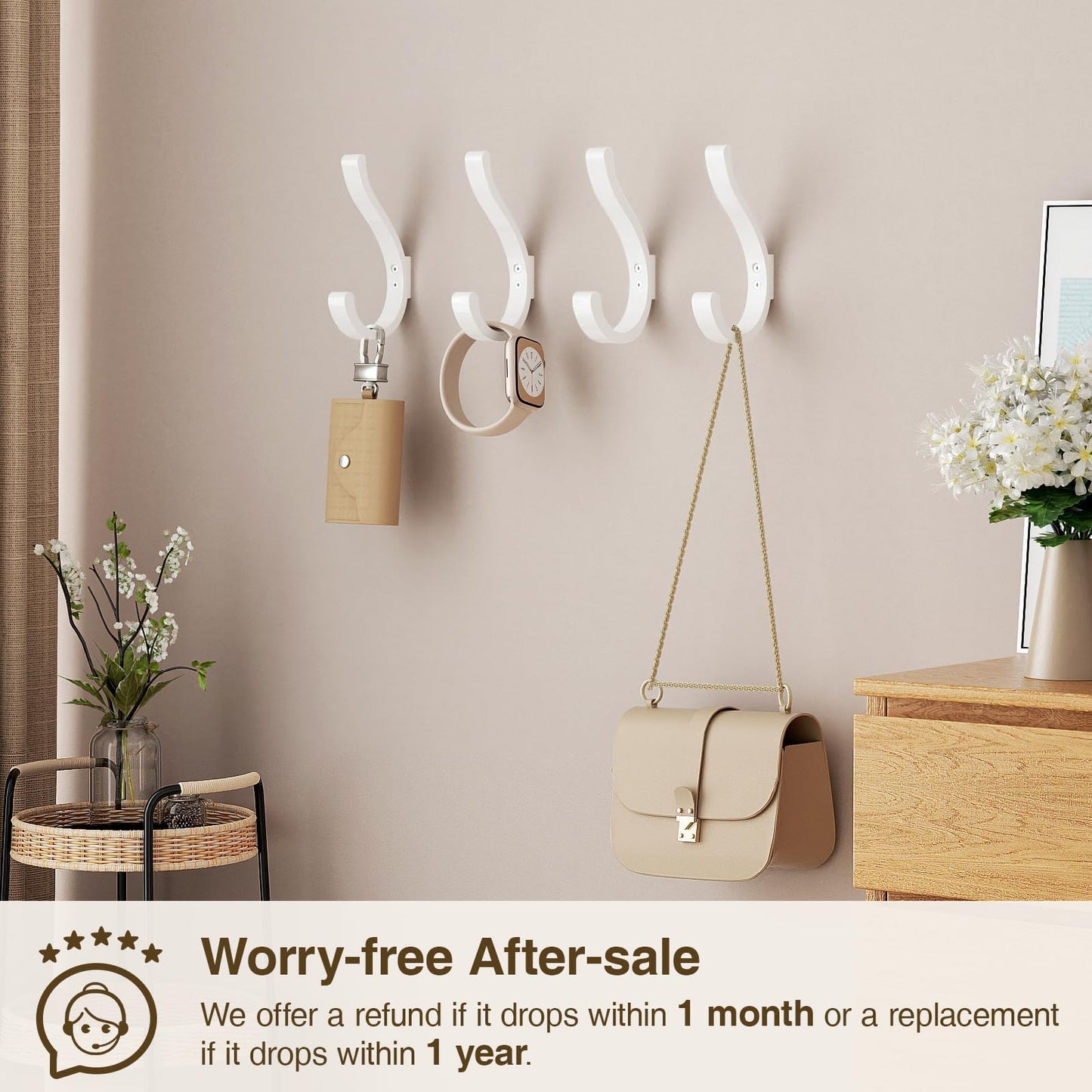 jockcaras Wall Hooks for Hanging Coat/Backpack - 5.4'' Large 40LBS Heavy Duty Hanger Wall Mount Screw in, for Towel, Closet, Robe, Bag, Outdoor, White 6 Pack