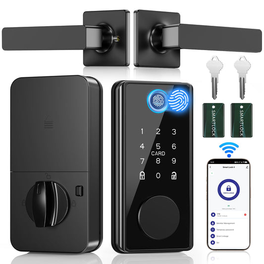 WiFi Fingerprint Smart Lock for Front Door - Keyless Entry Door Lock with Handle Set | No Bridge Required Electronic Digital Keypad Deadbolt with APP Control,Auto-Lock,USB-C Charging Port