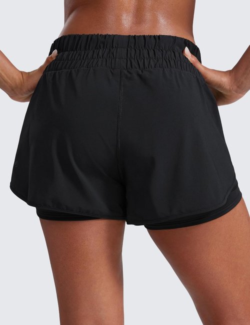 CRZ YOGA 2 in 1 Running Shorts for Women - High Waisted Athletic Gym Shorts with Pocket | 3" Length