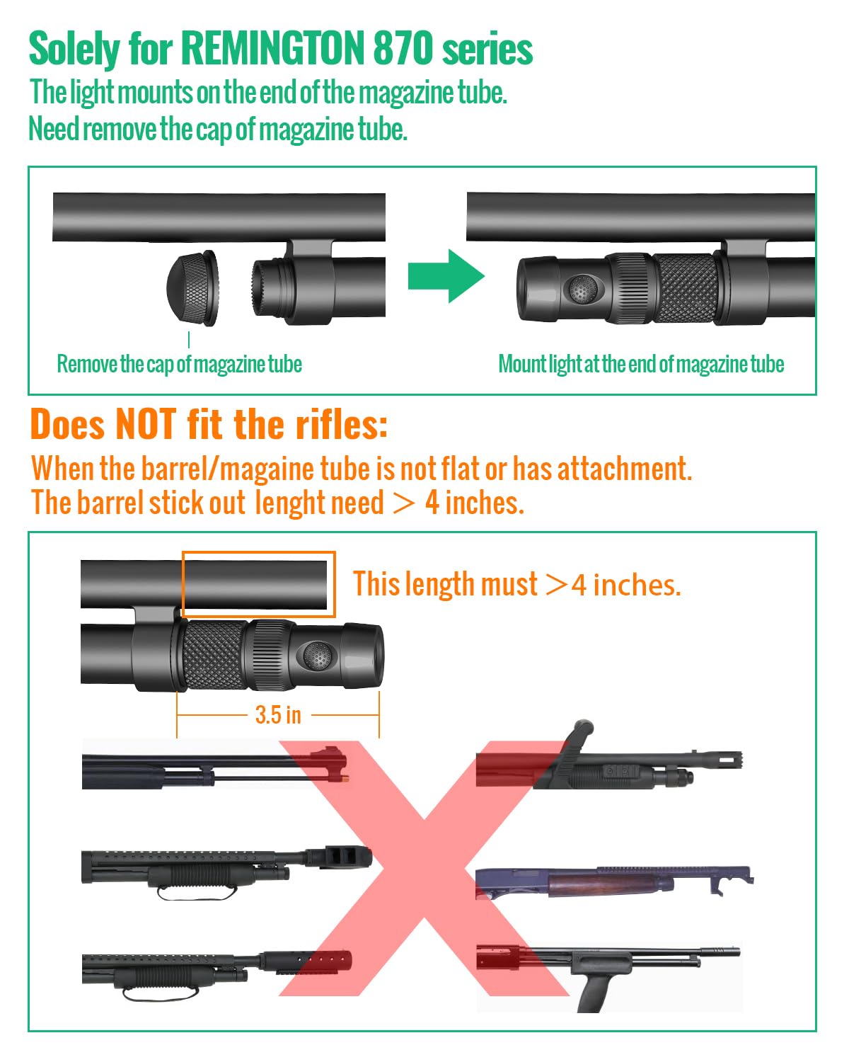 TOUGHSOUL Tactical Mag Tube Cap Flashlight 500 Lumen Max for Remington 870