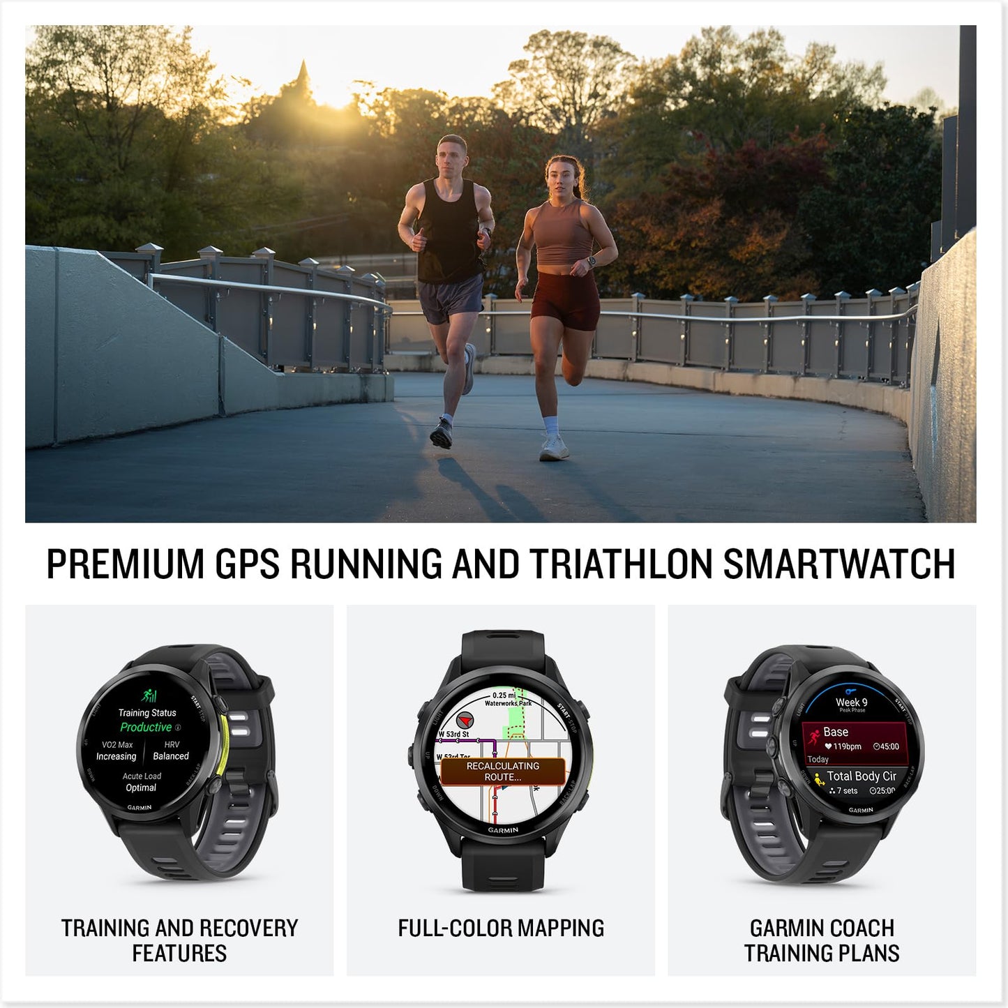 Garmin Forerunner 970 Running Smartwatch, GPS Fitness Watch for Men and Women, Carbon Gray DLC Titanium with Black Case/Translucent Whitestone Band + Access 600 Fitness Monitor, M-XL + More