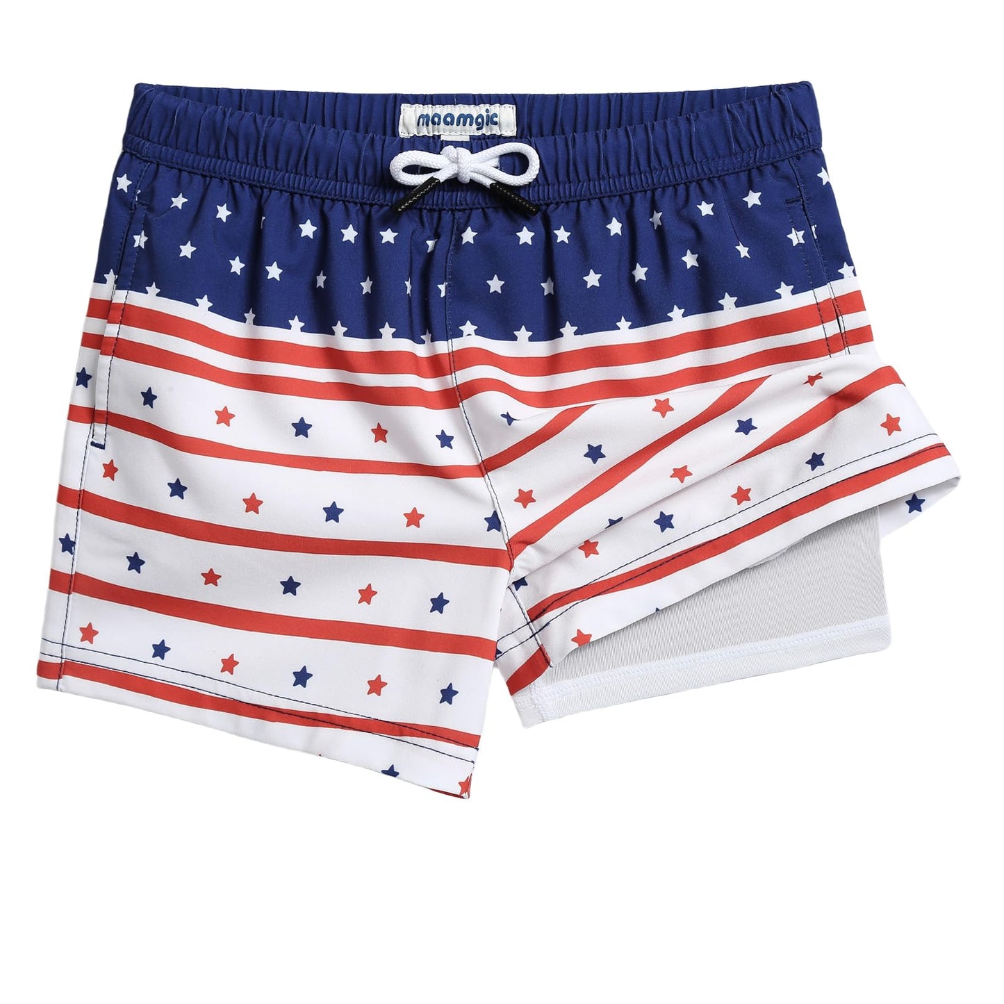maamgic Boys Swim Trunks with Compression Liner Toddler Boy Swimsuit Quick Dry 4-Way Stretch Swimming Trunks American Flag 14-16 Years