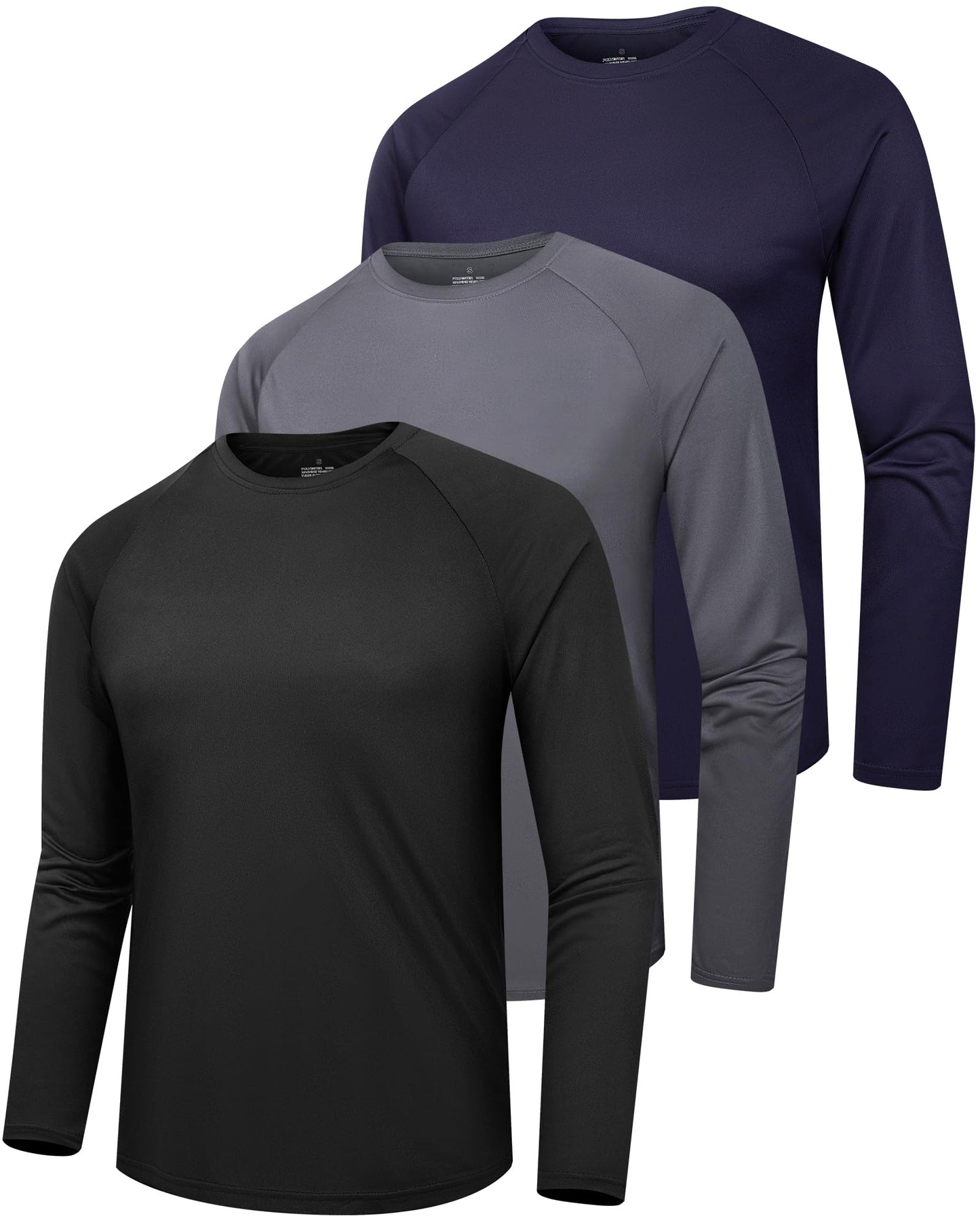 clothin 3 Pack Long Sleeve Shirts for Men/Mens Workout T-Shirts Moisture Wicking Lightweight