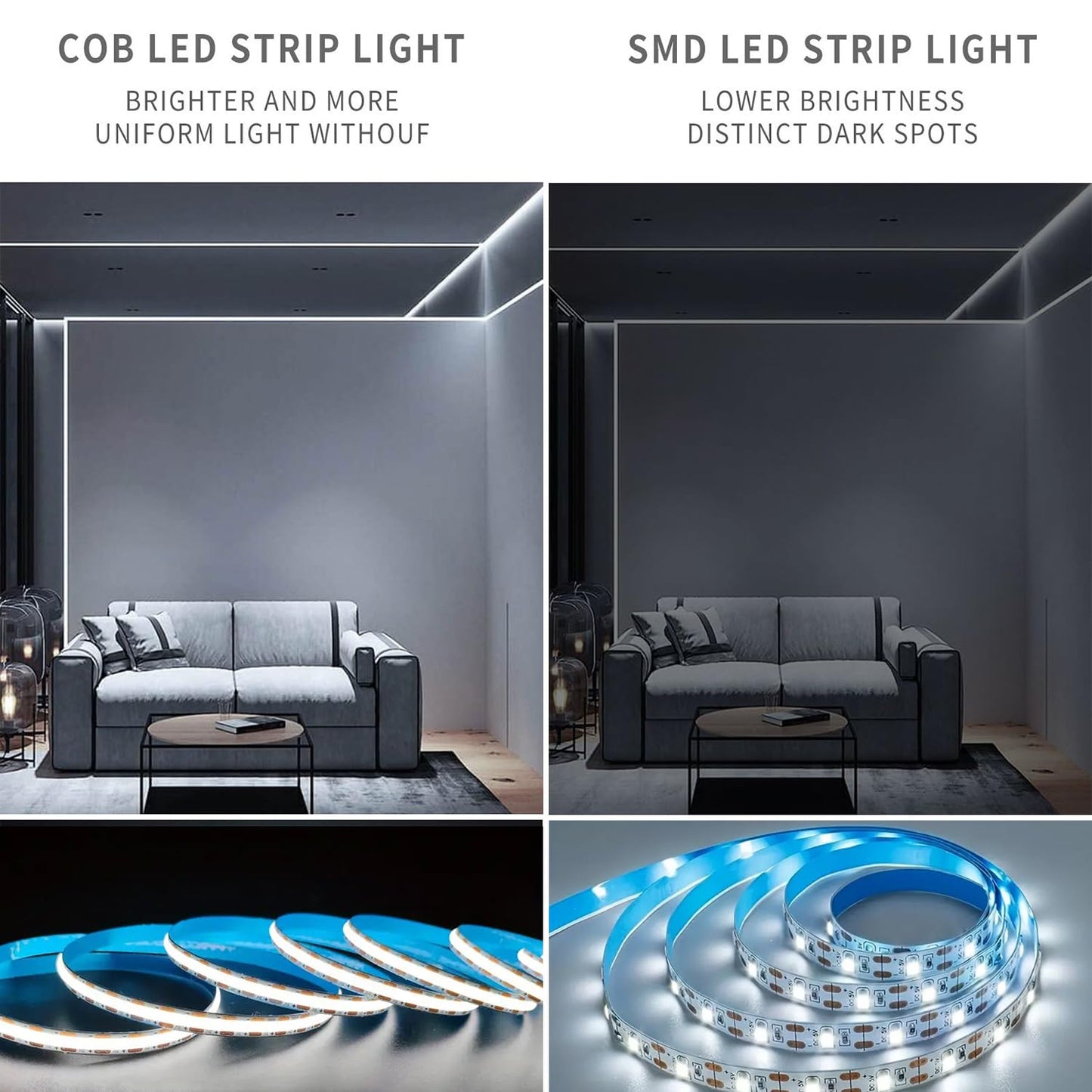 ZSLAIFU 5V LED Strip Lights, White USB LED Light Strip, 2Pack 3.28FT Dimmable Cob LED Strip Light, High Brightness Short LED Strip for Display Cabinet, Living Room, TV Lights