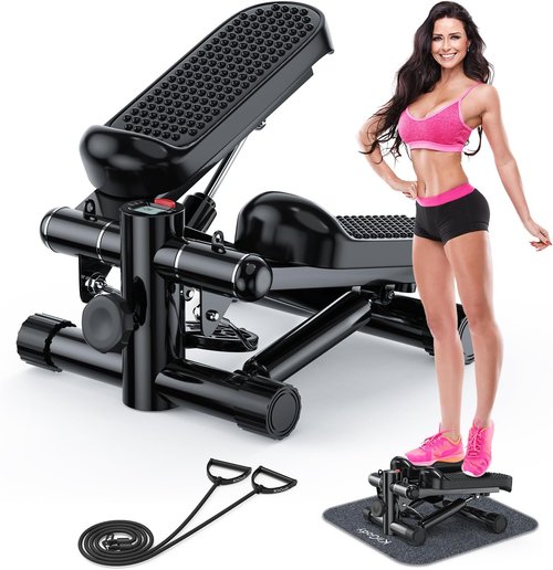 KitGody Mini Stepper - Portable Home Exercise Equipment with Resistance Bands | 330LBS Capacity, Adjustable Height