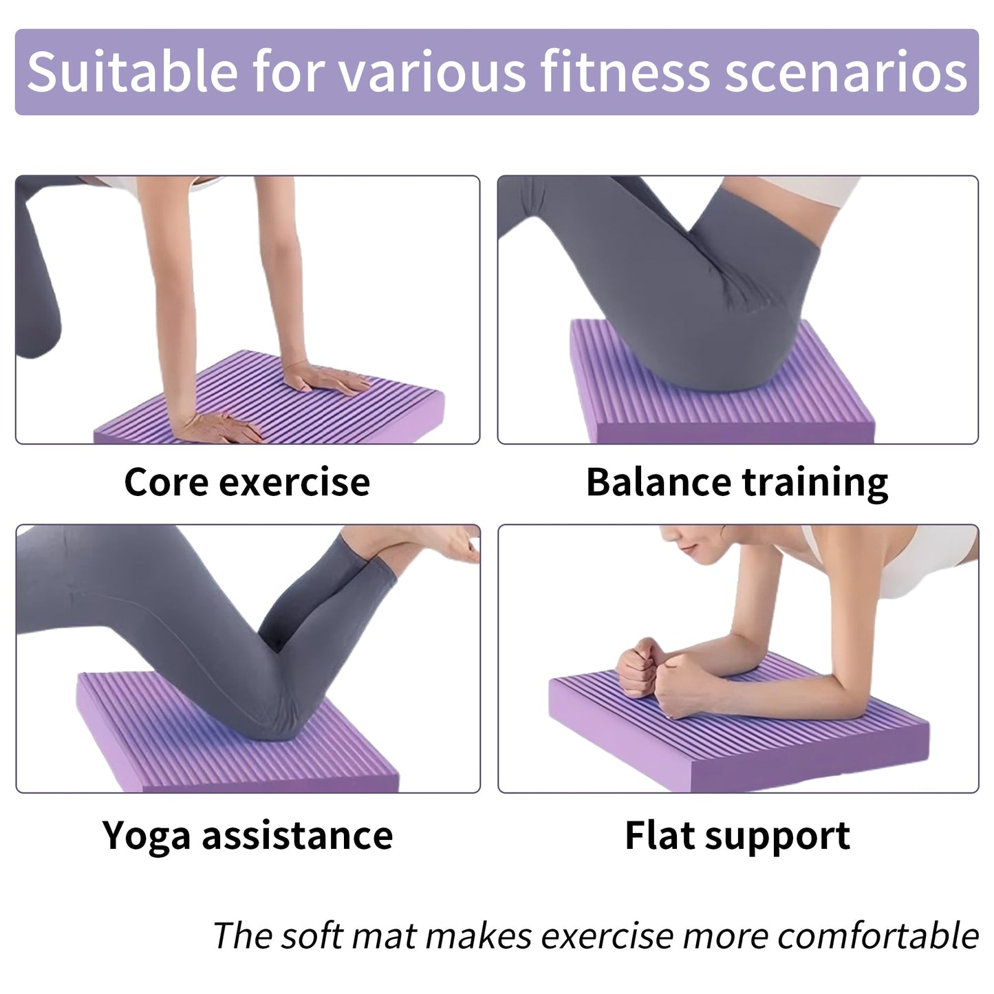 ZUFUMI Balance Pad & Board, High-Density TPE Foam Pad (17.3''x11.8''x1.6'') for Yoga Blocks, Physical Therapy Equipment, Hip Thrusts - Non-Slip, Water-Resistant for Balance Training (PURPLE)