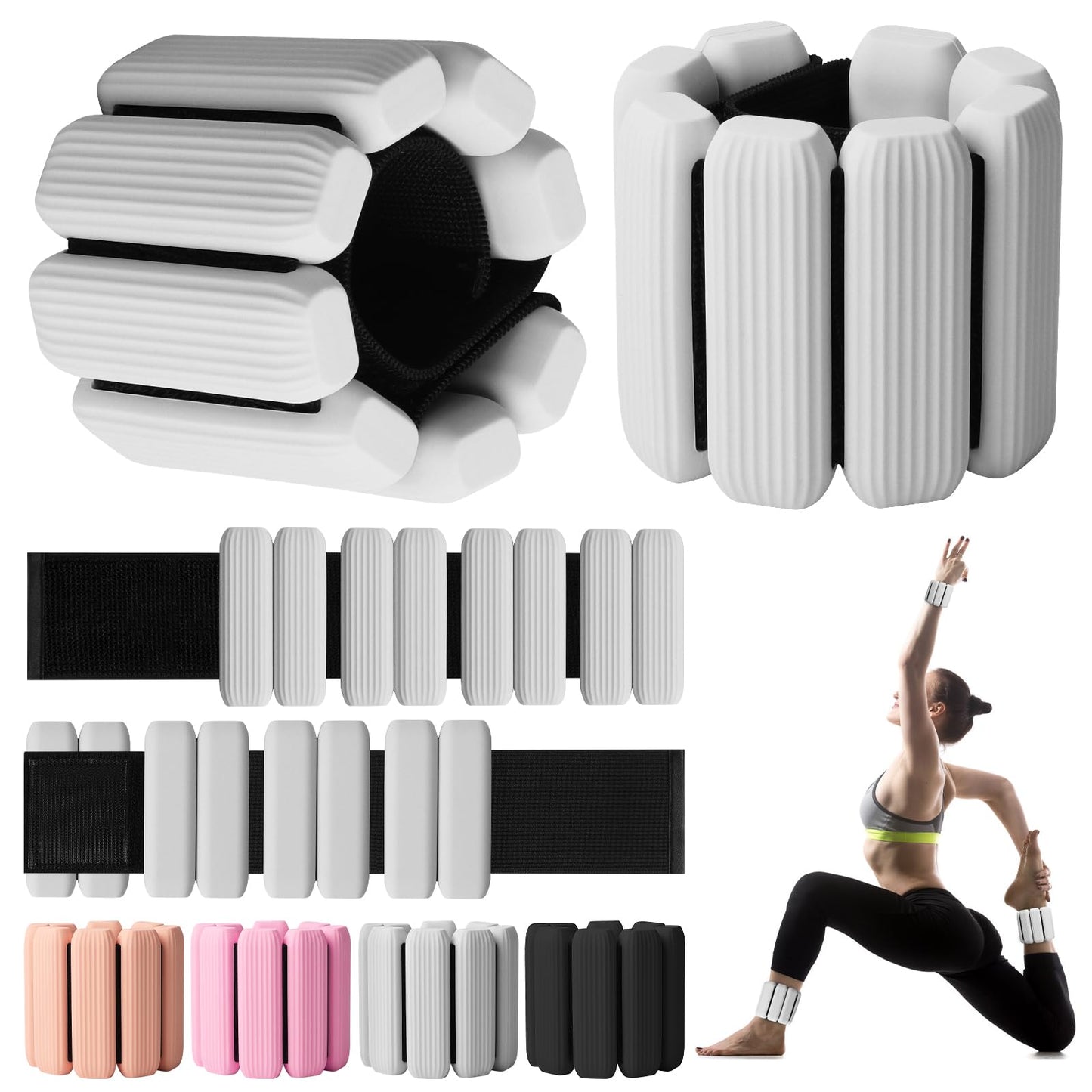 Wrist Weights, 2Pack Adjustable Wearable Wrist Ankle Weights for Women/Men, Silicone Wrist Bangles for Walking, Yoga, Pilates, and Gym, Arm & Leg Workout, 2lb (Gray)