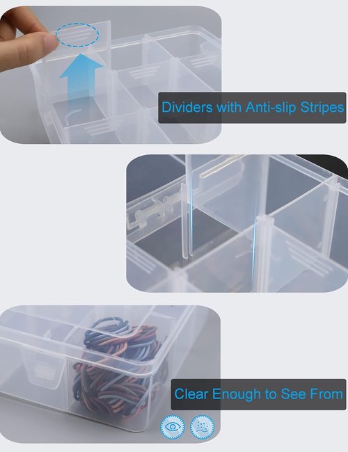 Hlotmeky Plastic Organizer Box - Clear Bead Organizer with 15 Large Grids for Snacks and Crafts