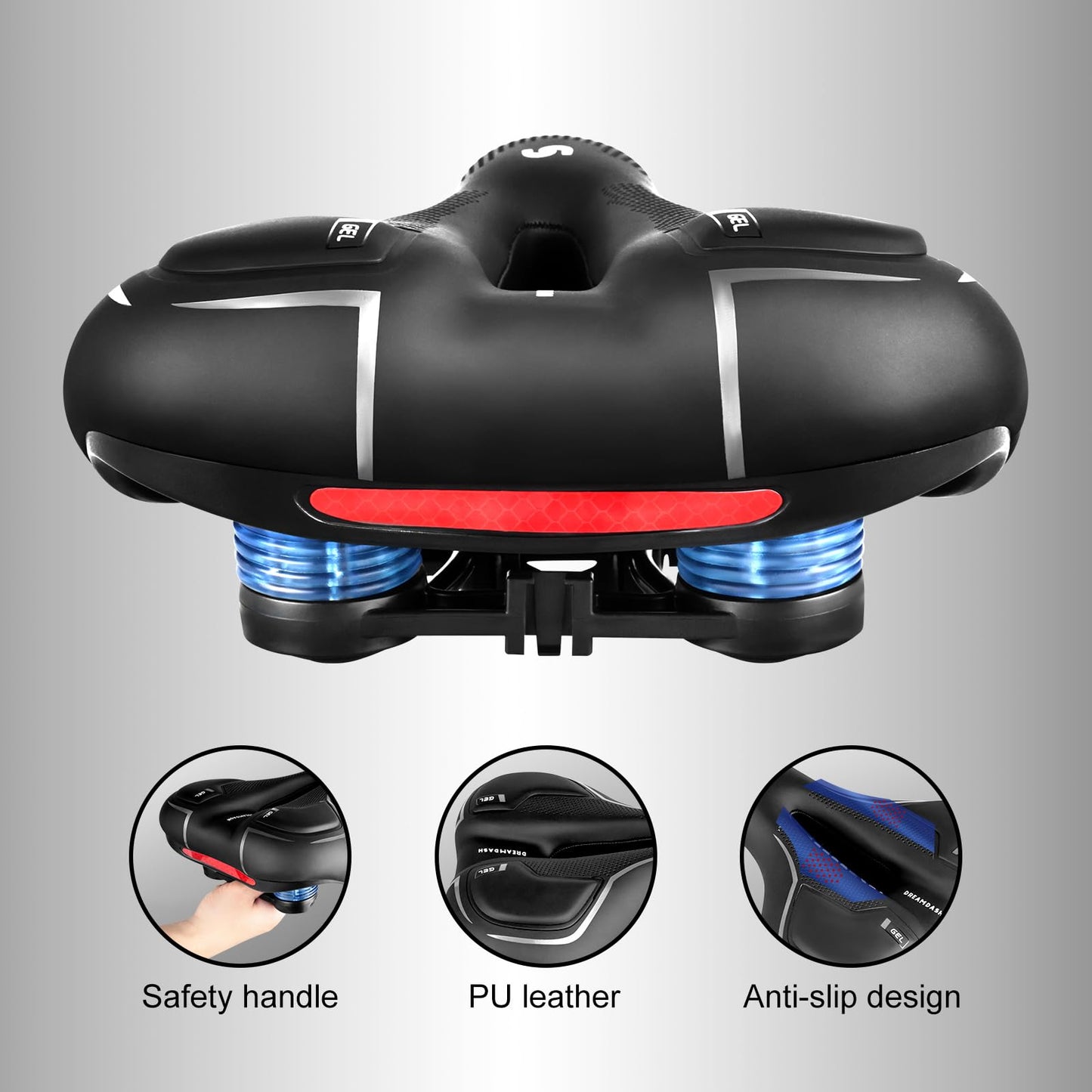 DREAMDASH Comfort Bike Saddle,Waterproof PU Bicycle Seat with Silicone Gel & Memory Foam Shock Absorbing,25x21cm Soft Bike Seat Replacement for Men Women,Mountain City Stationary Spin Bike