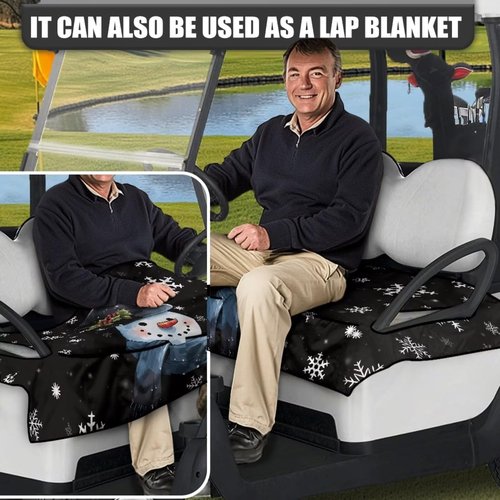 Yewattles Black Cute Snowman Golf Cart with 4 Pockets Seat Cover with Holes for 2 Passenger Portable Lightweight Anti-Hot Club Car Seat Towel Essentials Decorative Accessories Easy to Install