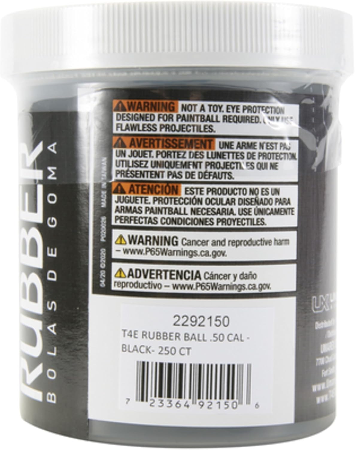 T4E Premium Rubber Ball Ammo - .50 Caliber Paintball Gun Rounds | 250 Count, Black