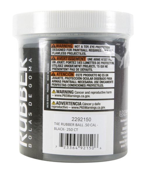 T4E Premium Rubber Ball Ammo for Paintball Guns, Black, .50 Caliber, 250 Count