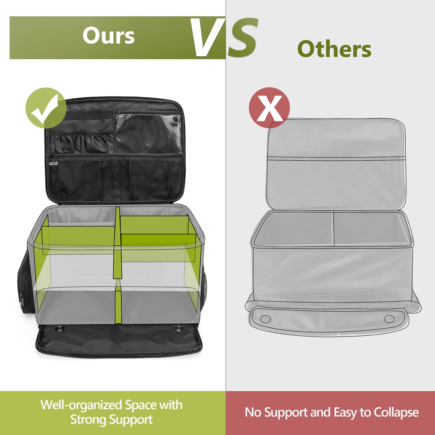 GOBUROS Golf Trunk Organizer Storage with Separate Compartment for 2 Pair Shoes Up to US Mens 16, Golf Car Locker Organizer for Balls, Tees, Clothes, Gloves, Accessories, Black