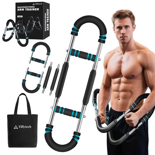 Tillytech Twister Arm Trainer,Adjustable 66-110lbs Chest Workout Equipment for Men & Women, Portable Forearm Strength Trainer with Anti-Slip Handles & Carry Bag (Blue)