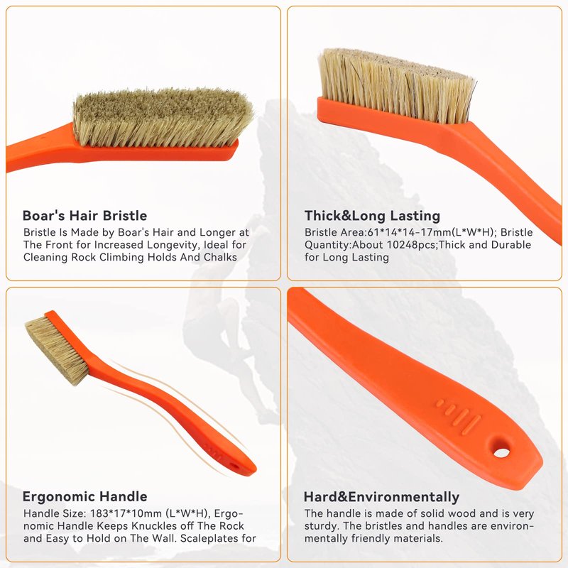 Climbing & Bouldering Brush with Natural Firm Boar's Hair Bristles and Durable Handle, Climbing Chalk Brush Designed for Ultimate Performance on Climbing Wall Indoor or Outdoor (Black&White)