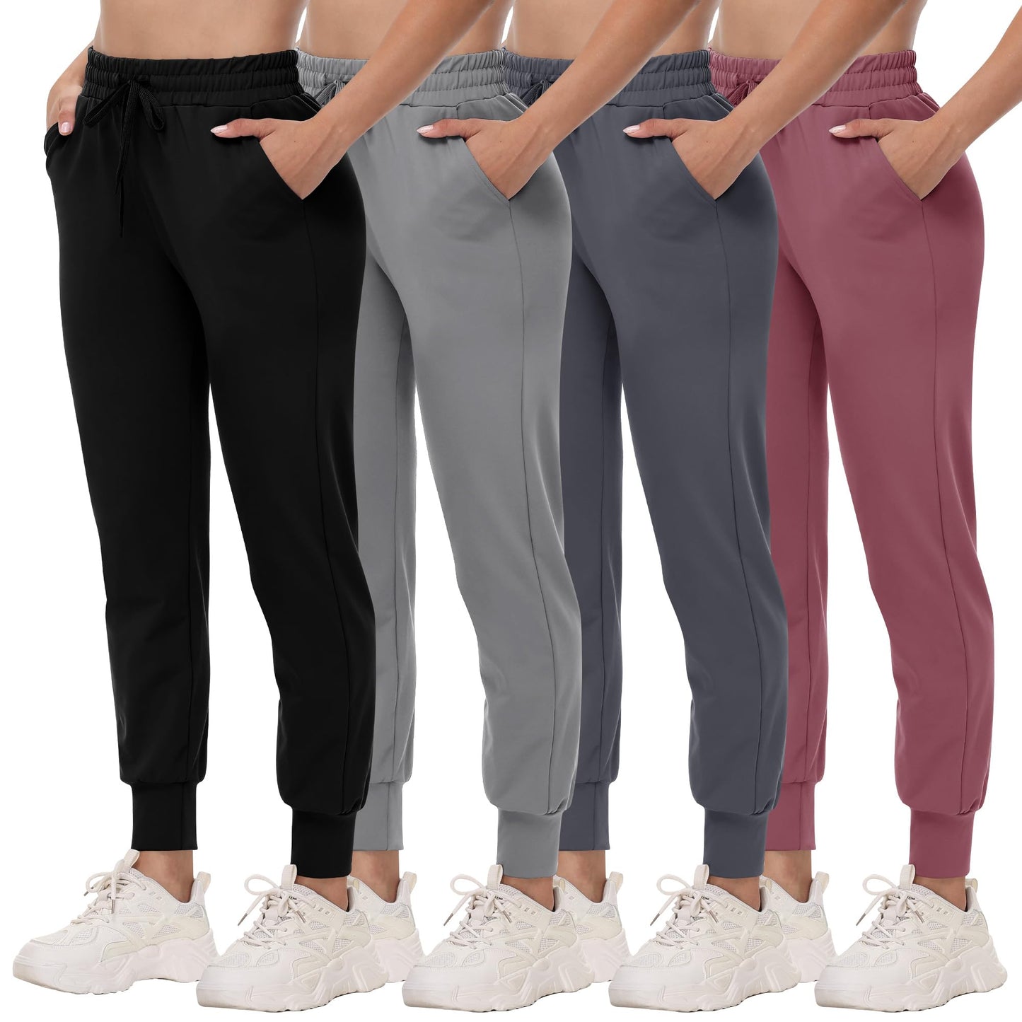CAMPSNAIL 4 Pack Joggers for Women - Sweatpants with Pockets Lightweight Comfy Yoga Pants for Workout Travel Lounge