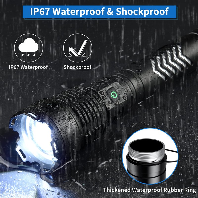 Weoxi Rechargeable Flashlights High Lumens, 6000 Lumens Super Bright Flashlights with Long Handle, 5 Modes & Zoomable, 10000mAh Waterproof Powerful Handheld Flashlight for Camping Emergency
