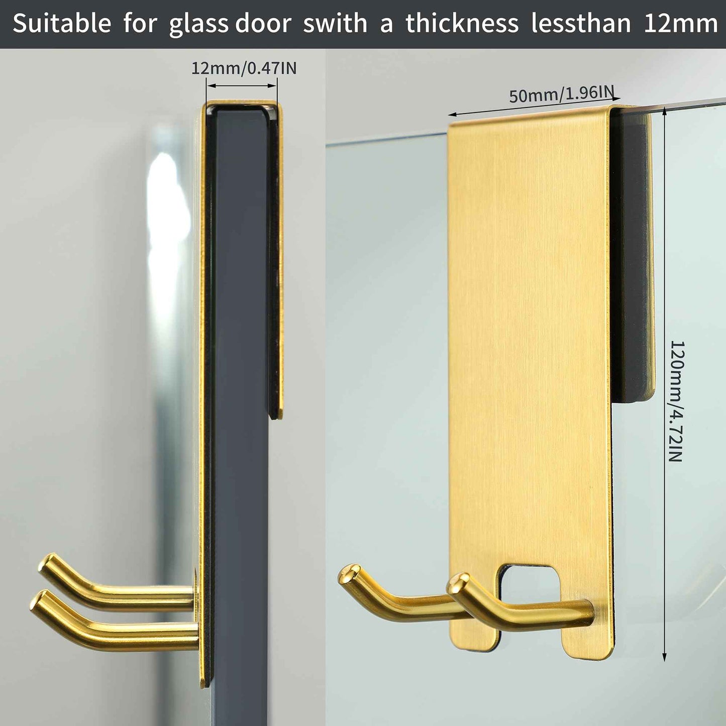 Taozun Towel Hooks for Bathrooms - Over Shower Door Hooks for Towels on Frameless Glass, Gold Stainless Steel, 3-Pack