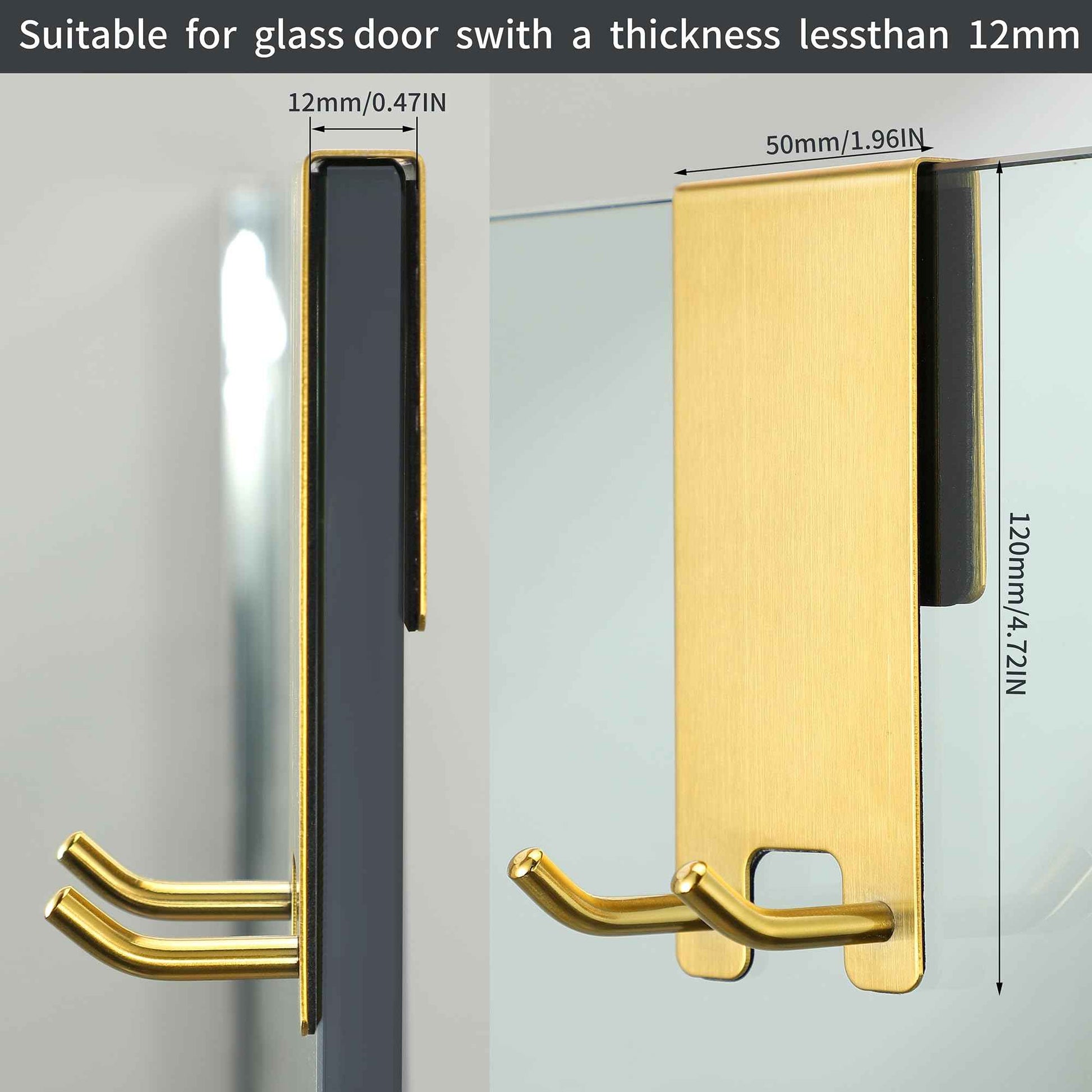 Taozun Towel Hooks for Bathrooms - Over Shower Door Hooks for Towels on Frameless Glass, Gold Stainless Steel, 3-Pack