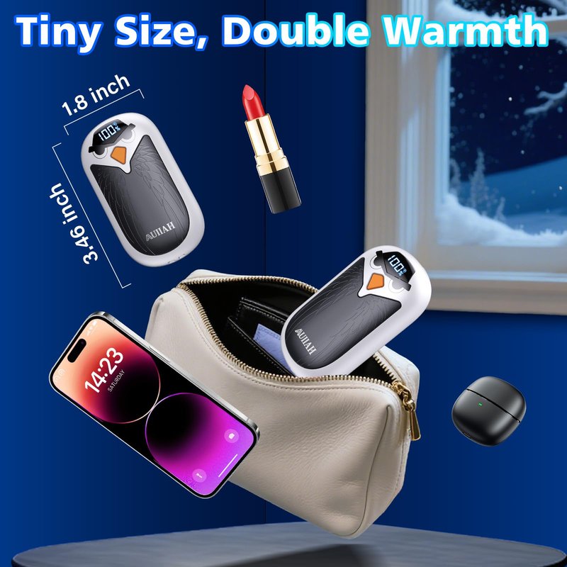 Hand Warmers Rechargeable 2 Pack with LED Display, 4 Heat Settings & Fast Heating, Portable Electric Hand Warmers for Camping Hunting Commuting, Valentine's Gifts for Men Women
